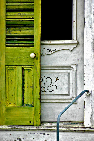 Green Shutter White Door